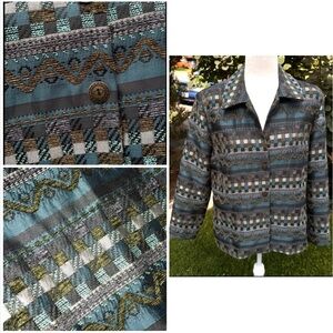 Vintage-“Variations in blue & brown” buttoned short jacket
